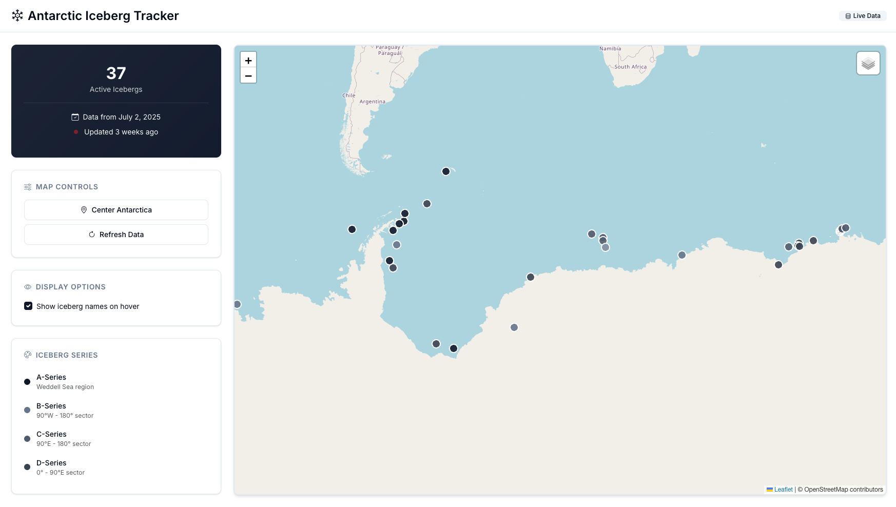 Antarctic iceberg tracking system visualization
