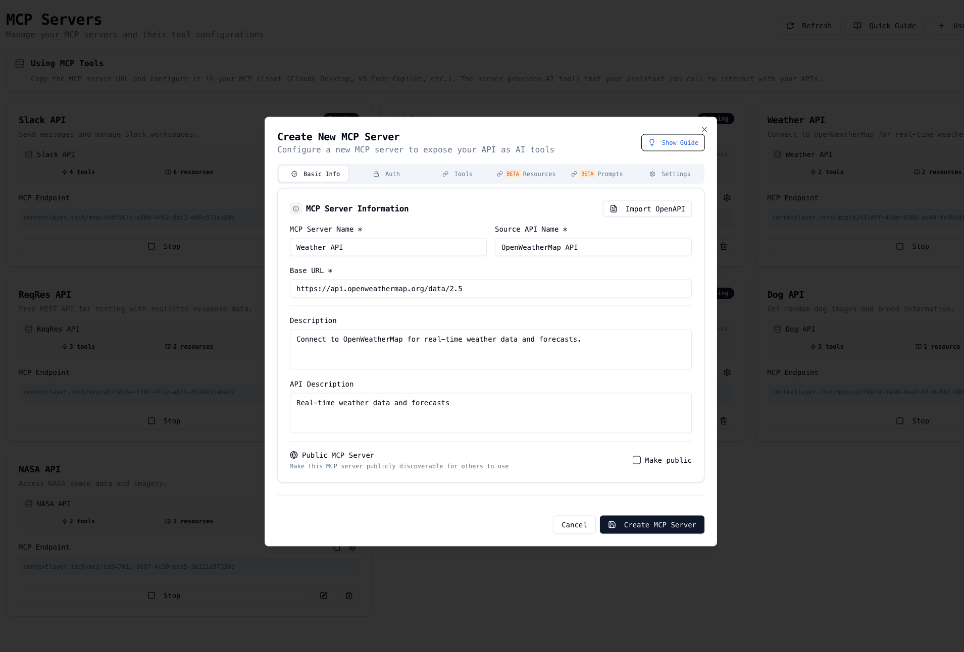 Create MCP Server Dashboard